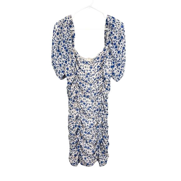 All in Favor Sasha Blue Floral Ruched Mini Dress, Size XL NWOT Cottagecore - Picture 3 of 8